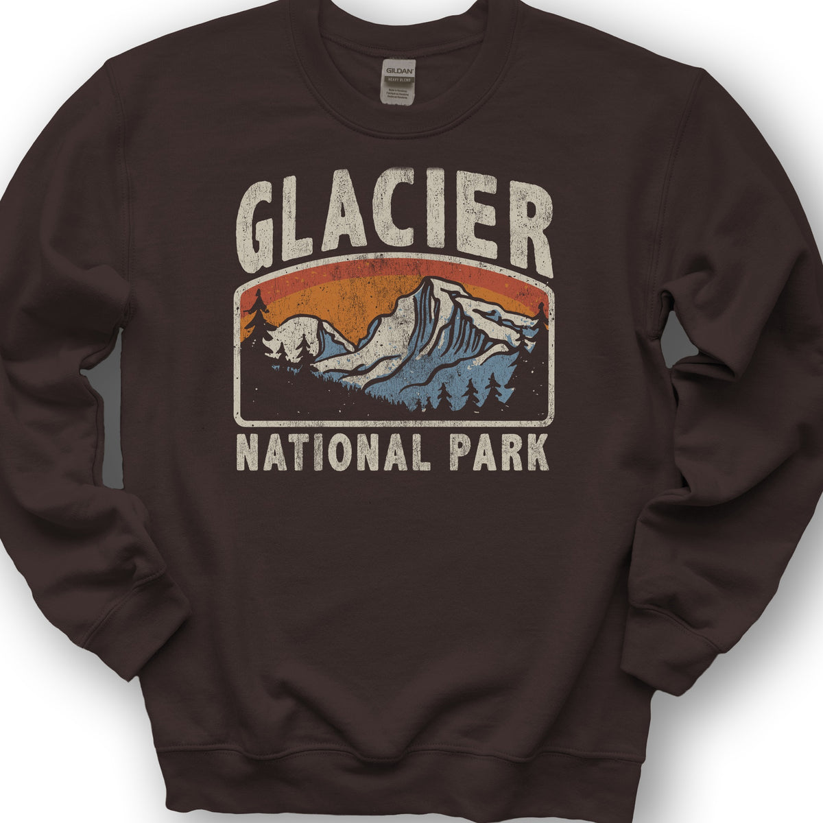 Glacier National Park "Vintage Mountain" Sweatshirt - Dark Chocolate