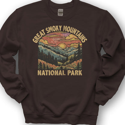Great Smoky Mountains National Park Sunset Sweatshirt - Dark Chocolate