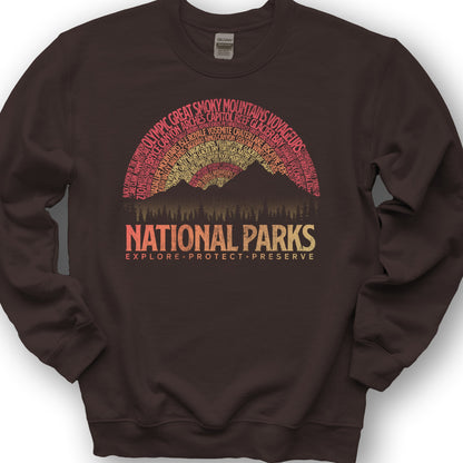 National Parks Word Art "Vintage Sunset" Sweatshirt - Dark Chocolate