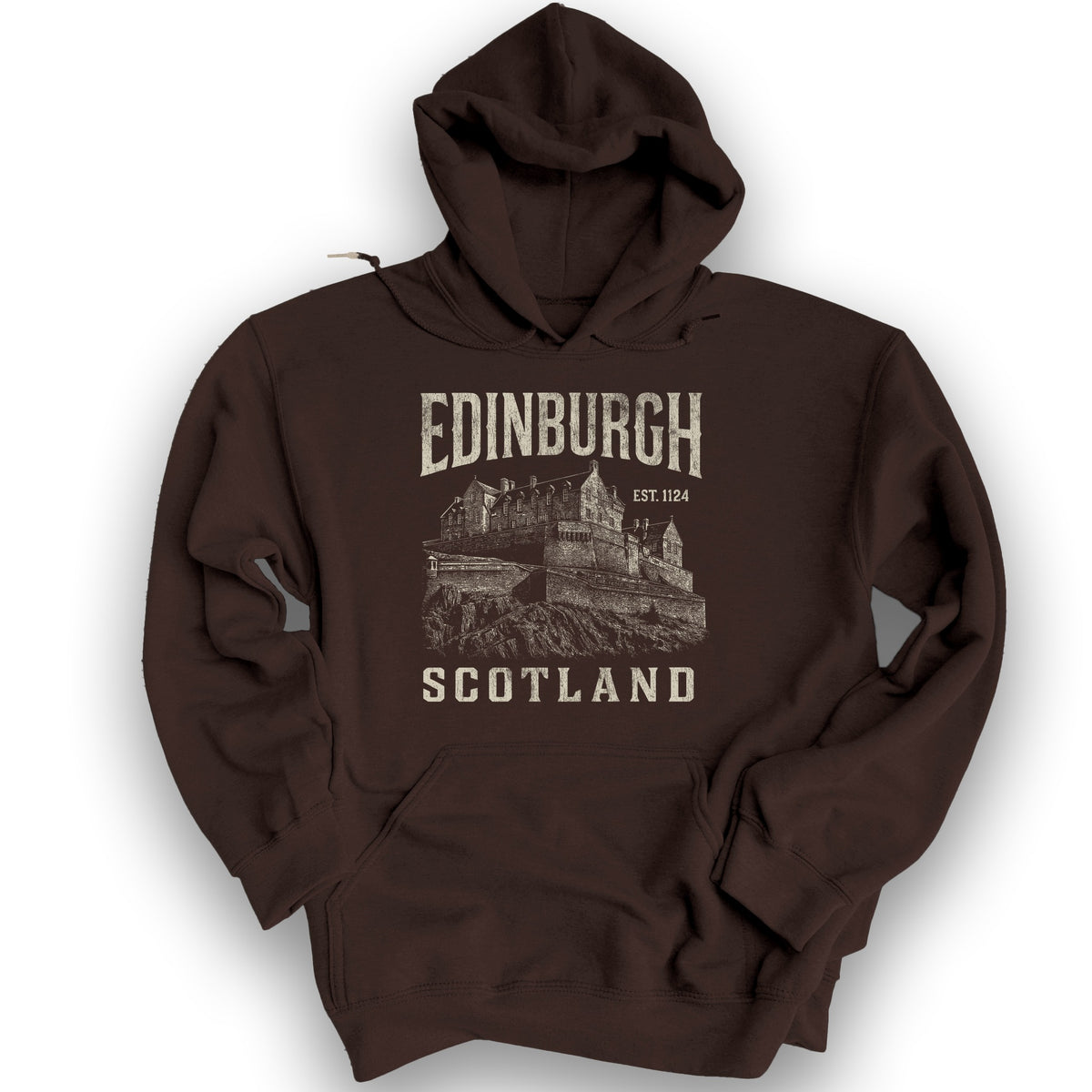 Edinburgh Scotland "Vintage Etching" Hoodie - Dark Chocolate
