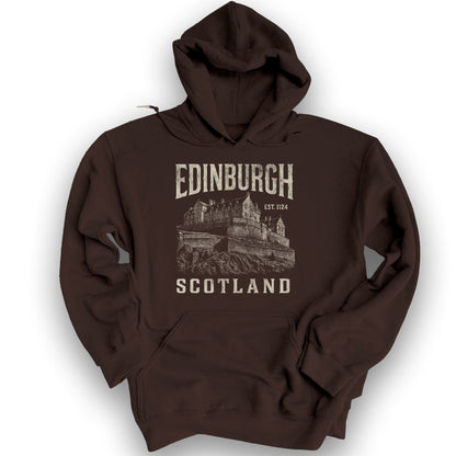 Edinburgh Scotland "Vintage Etching" Hoodie - Dark Chocolate
