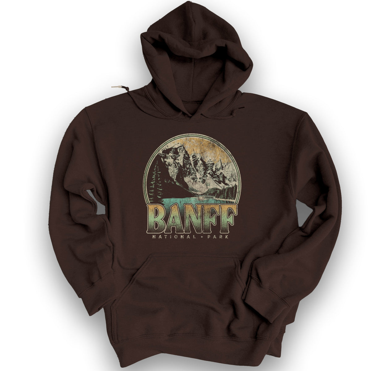 Banff National Park Groovy Screenprint Hoodie - Dark Chocolate