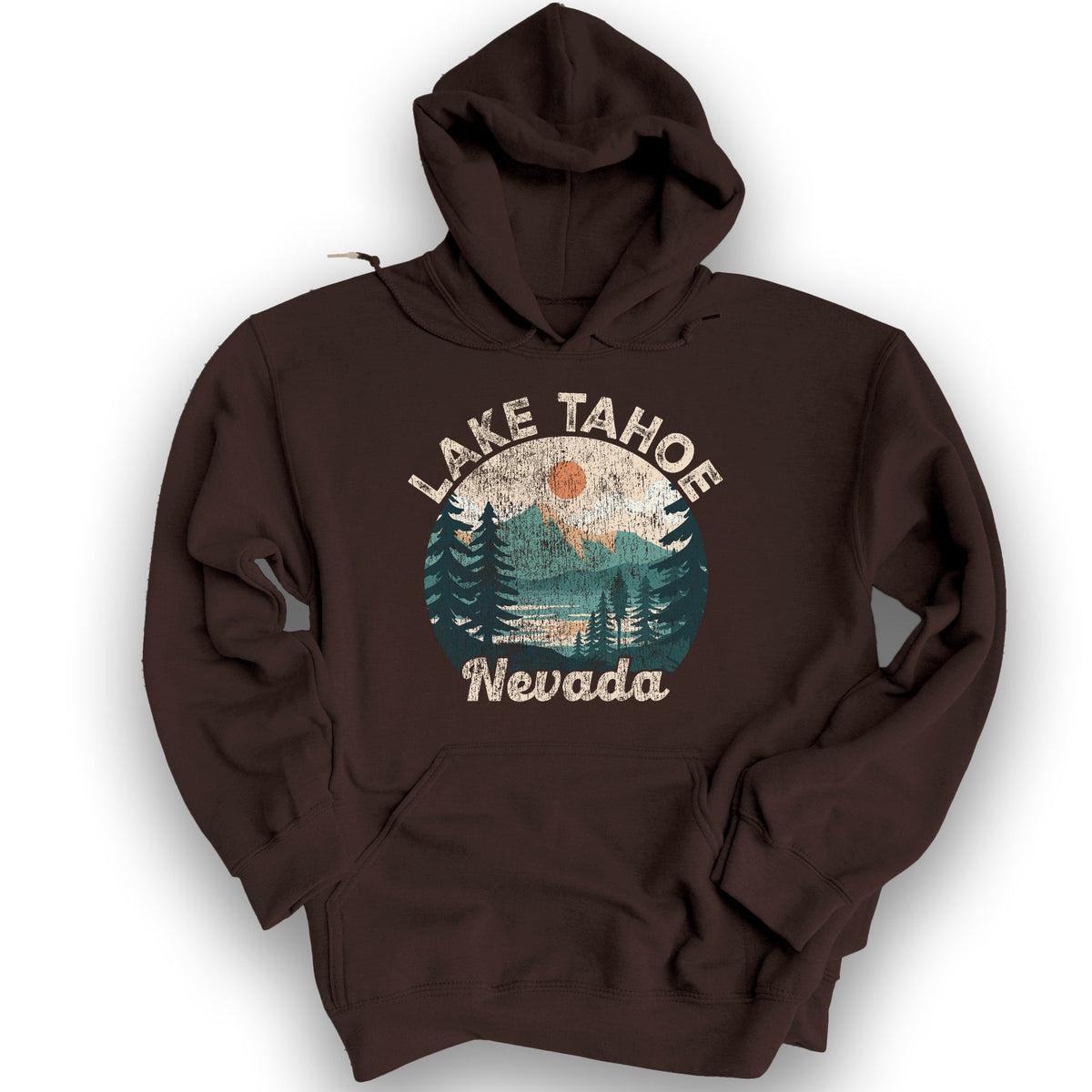 Lake Tahoe Nevada Vintage Circle Hoodie - Dark Chocolate