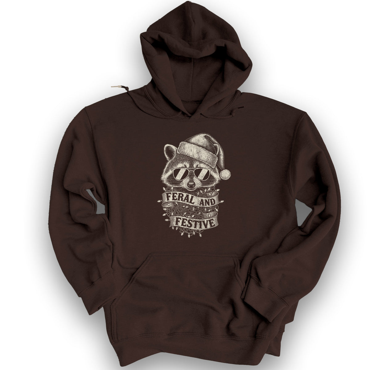 Feral and Festive Racoon Hoodie - Dark Chocolate