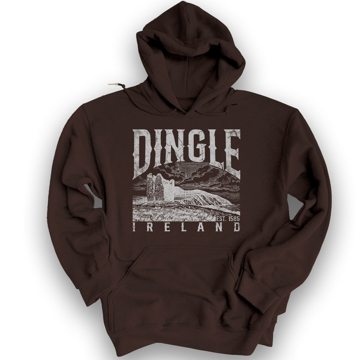 Dingle Ireland Vintage Print Hoodie - Dark Chocolate
