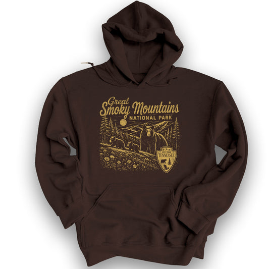 Smoky Mountains Vintage Sketch Hoodie - Dark Chocolate