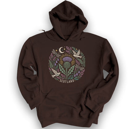 Scotland Thistle Doves Hoodie - Dark Chocolate