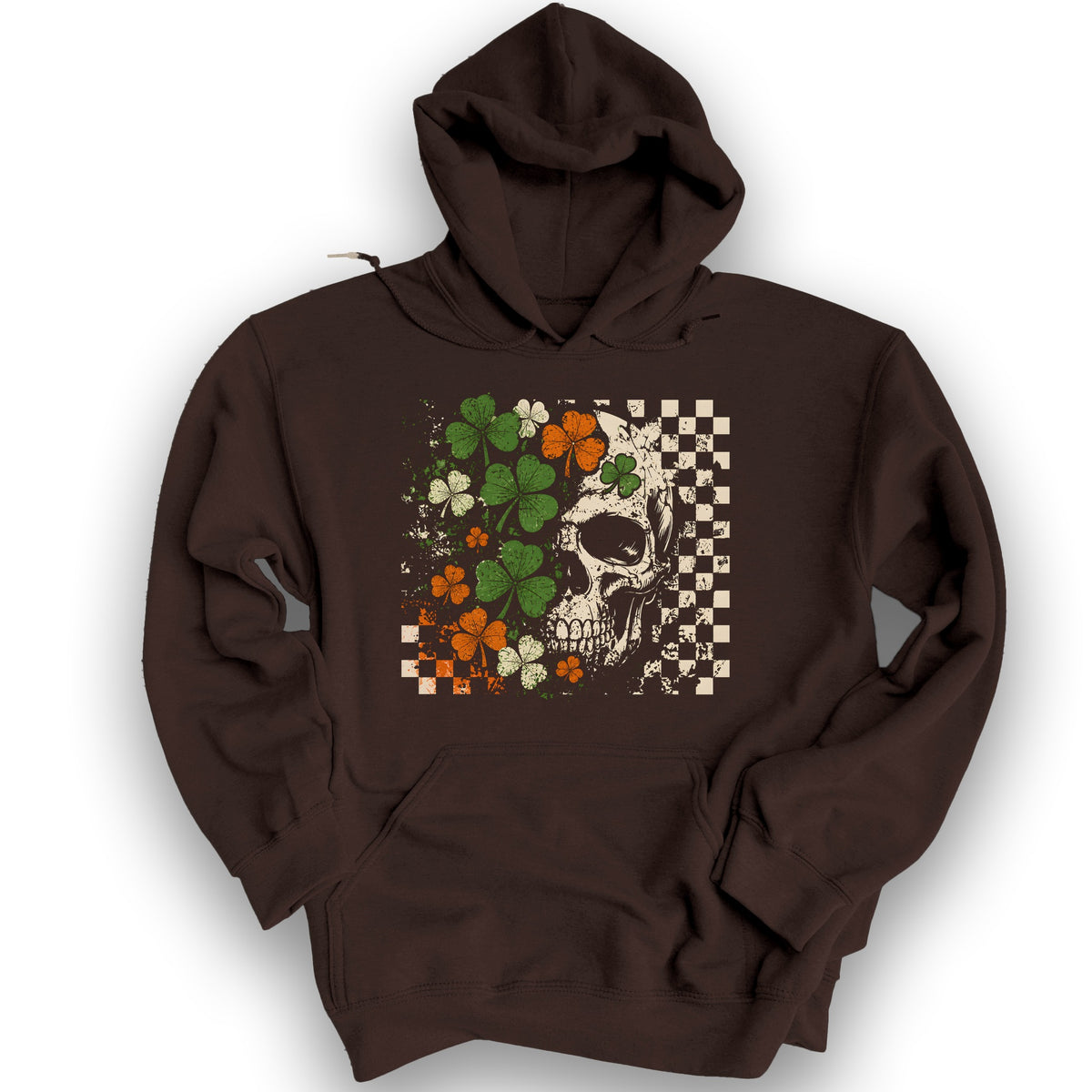 Shamrock Skull Check Hoodie - Dark Chocolate
