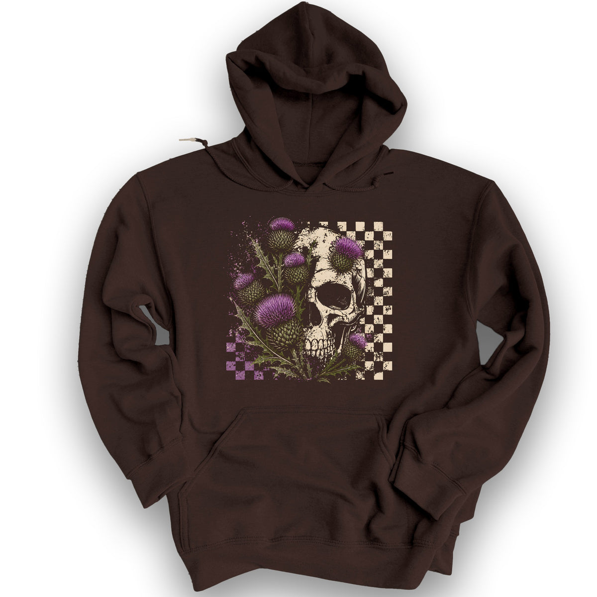 Thistle Skull Check Hoodie - Dark Chocolate