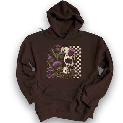 Thistle Skull Check Hoodie - Dark Chocolate
