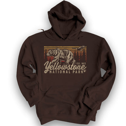 Yellowstone National Park "Vintage Sunset Bear" Hoodie - Dark Chocolate