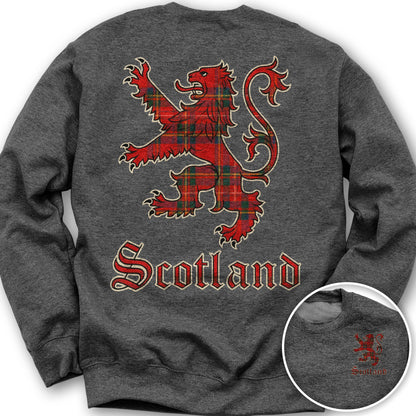 Scotland Tartan Lion Front/Back Print Sweatshirt - Dark Heather