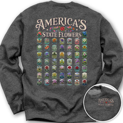 America's State Flowers Front/Back Print Sweatshirt - Dark Heather