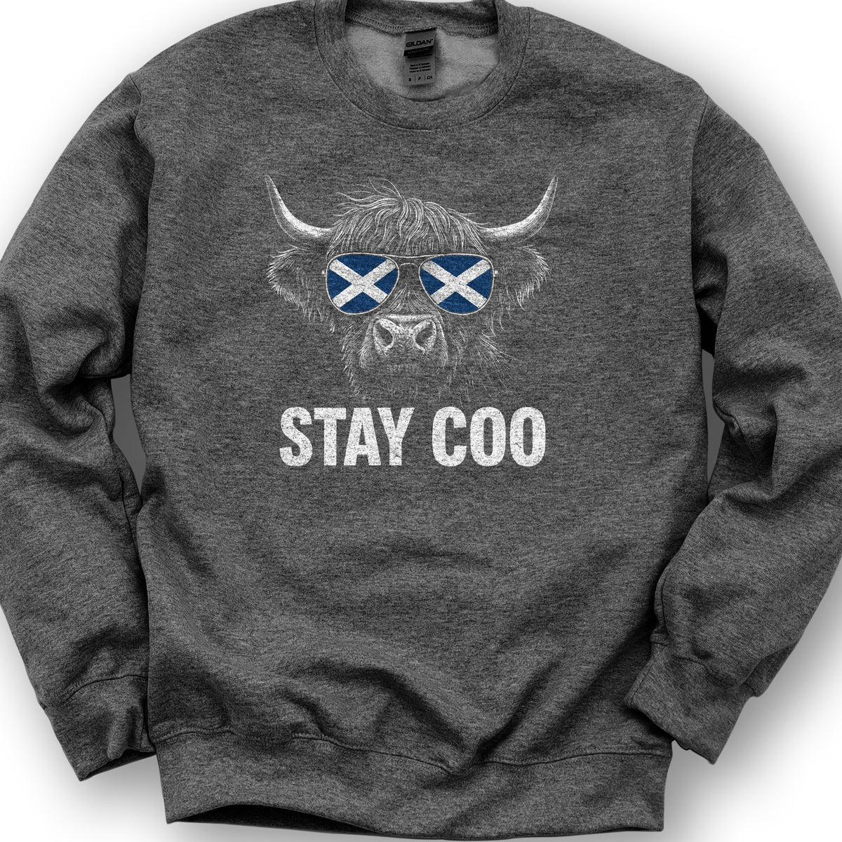 Stay Coo Highland Cow "Sunglasses" Sweatshirt - Dark Heather