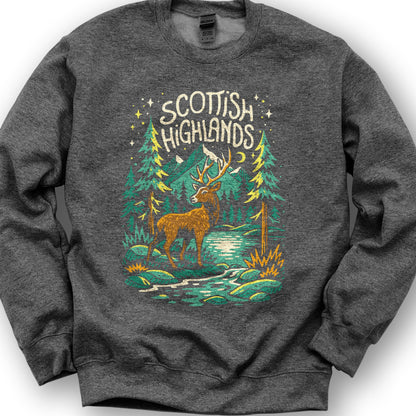 Scottish Highlands "Midnight Stag" Sweatshirt - Dark Heather
