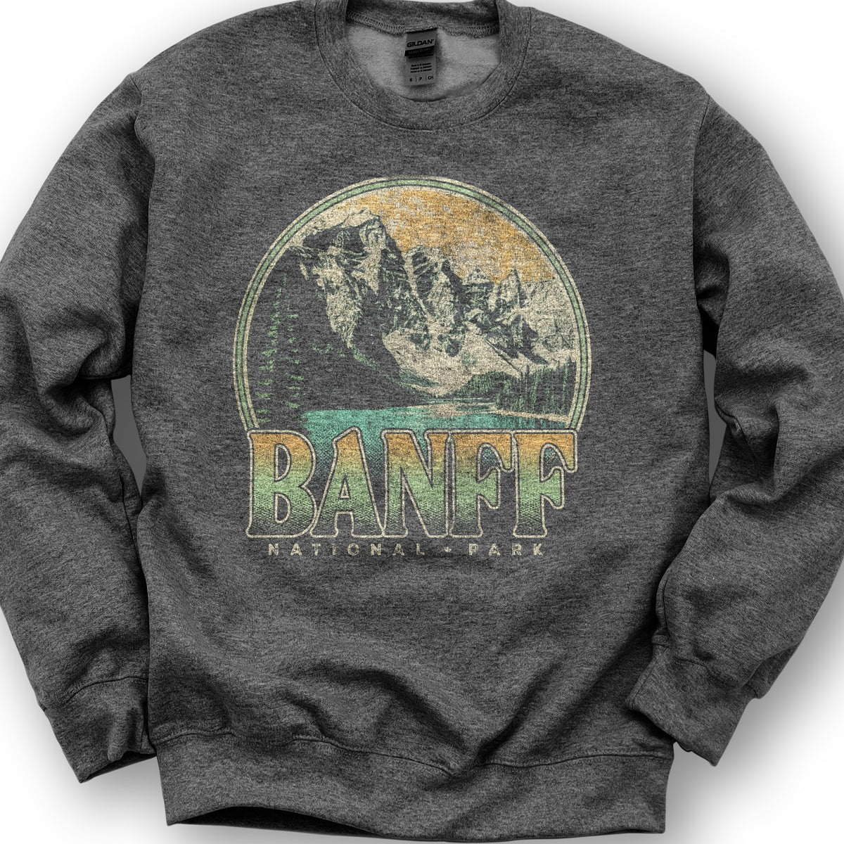 Banff National Park Groovy Screenprint Sweatshirt - Dark Heather