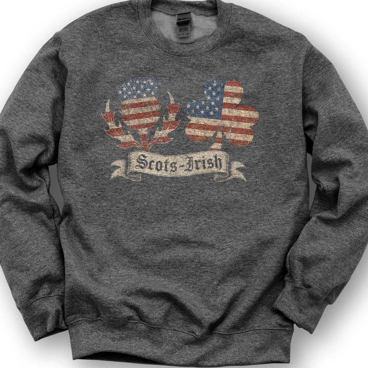 Scots-Irish Thistle Shamrock Flag Sweatshirt - Dark Heather