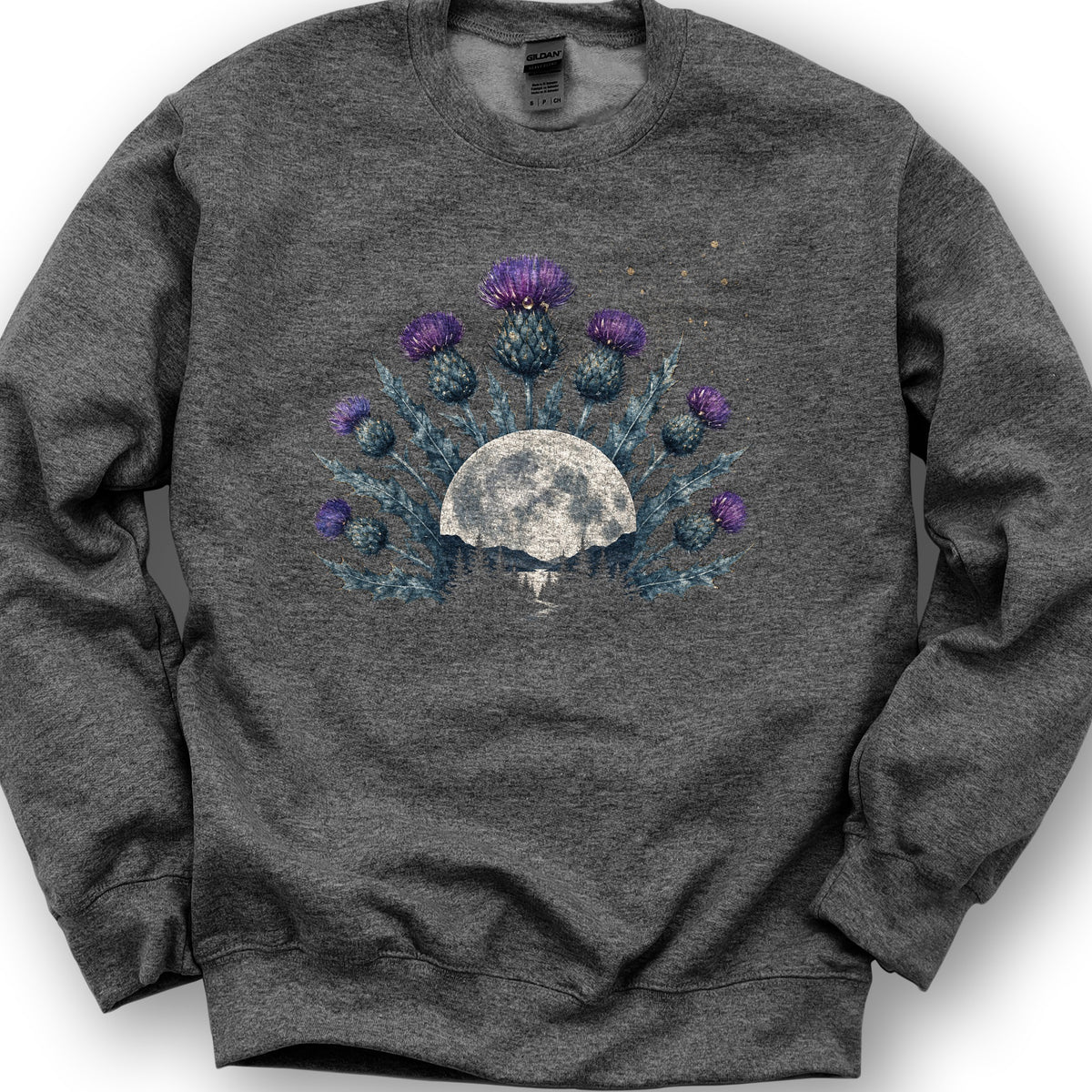 Moonlit Highland Thistles Sweatshirt - Dark Heather