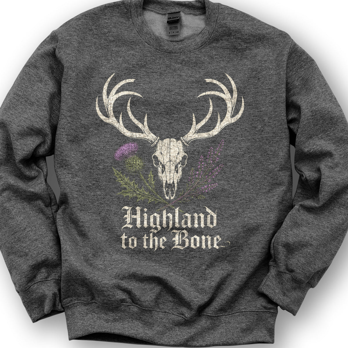 Highland Stag Skull Sweatshirt - Dark Heather
