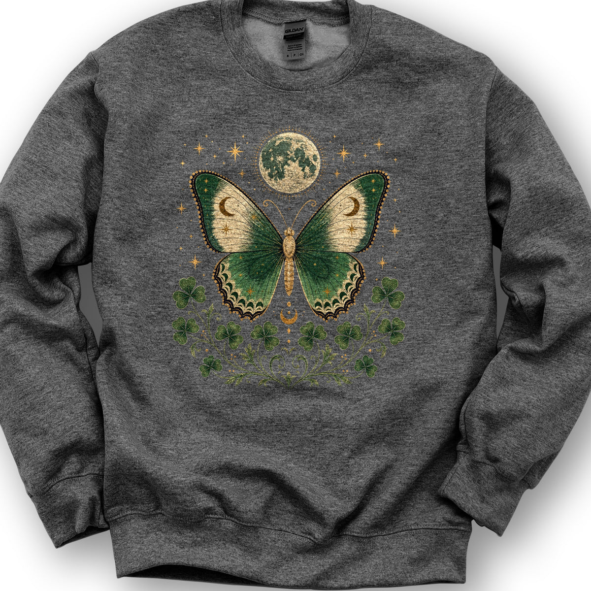 Shamrock Moon Butterfly Sweatshirt - Dark Heather