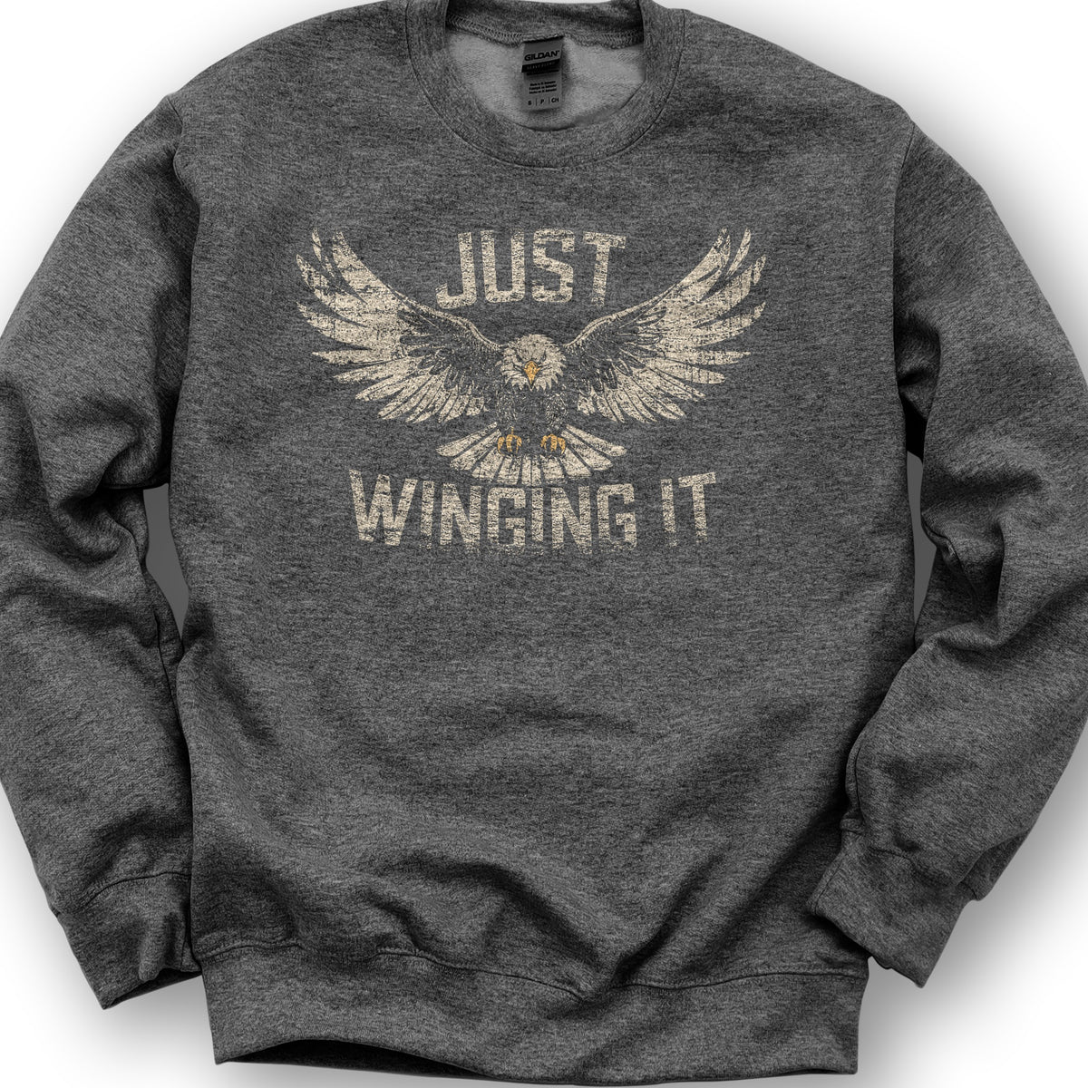 Just Winging It Distressed Sweatshirt - Dark Heather