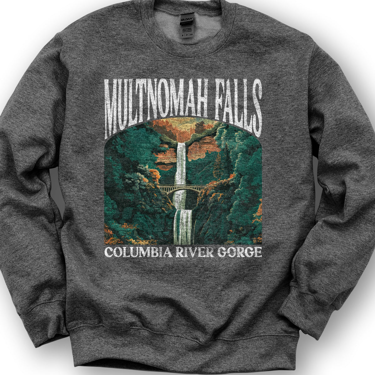 Multnomah Falls Oregon "Big and Bold" Sweatshirt - Dark Heather
