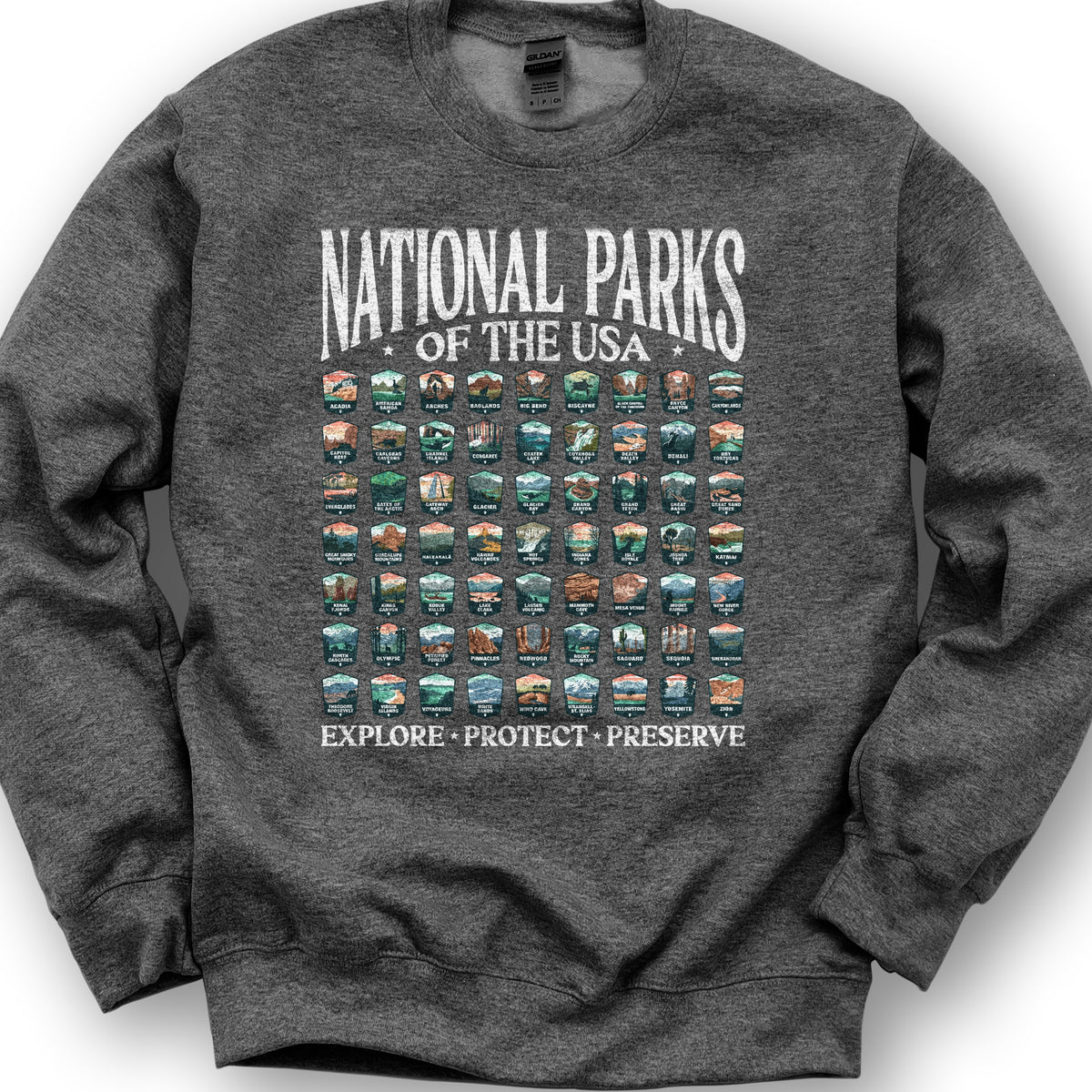 National Parks of the USA 63 Badges "Big and Bold" Sweatshirt - Dark Heather