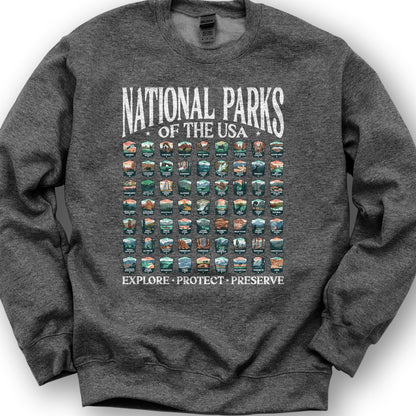 National Parks of the USA 63 Badges "Big and Bold" Sweatshirt - Dark Heather