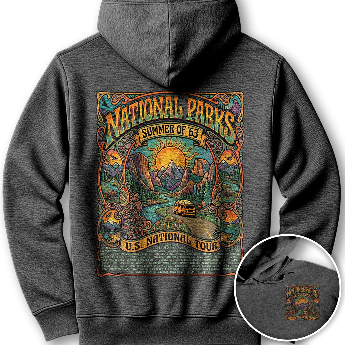 National Parks Summer Tour Front/Back Print Hoodie - Dark Heather