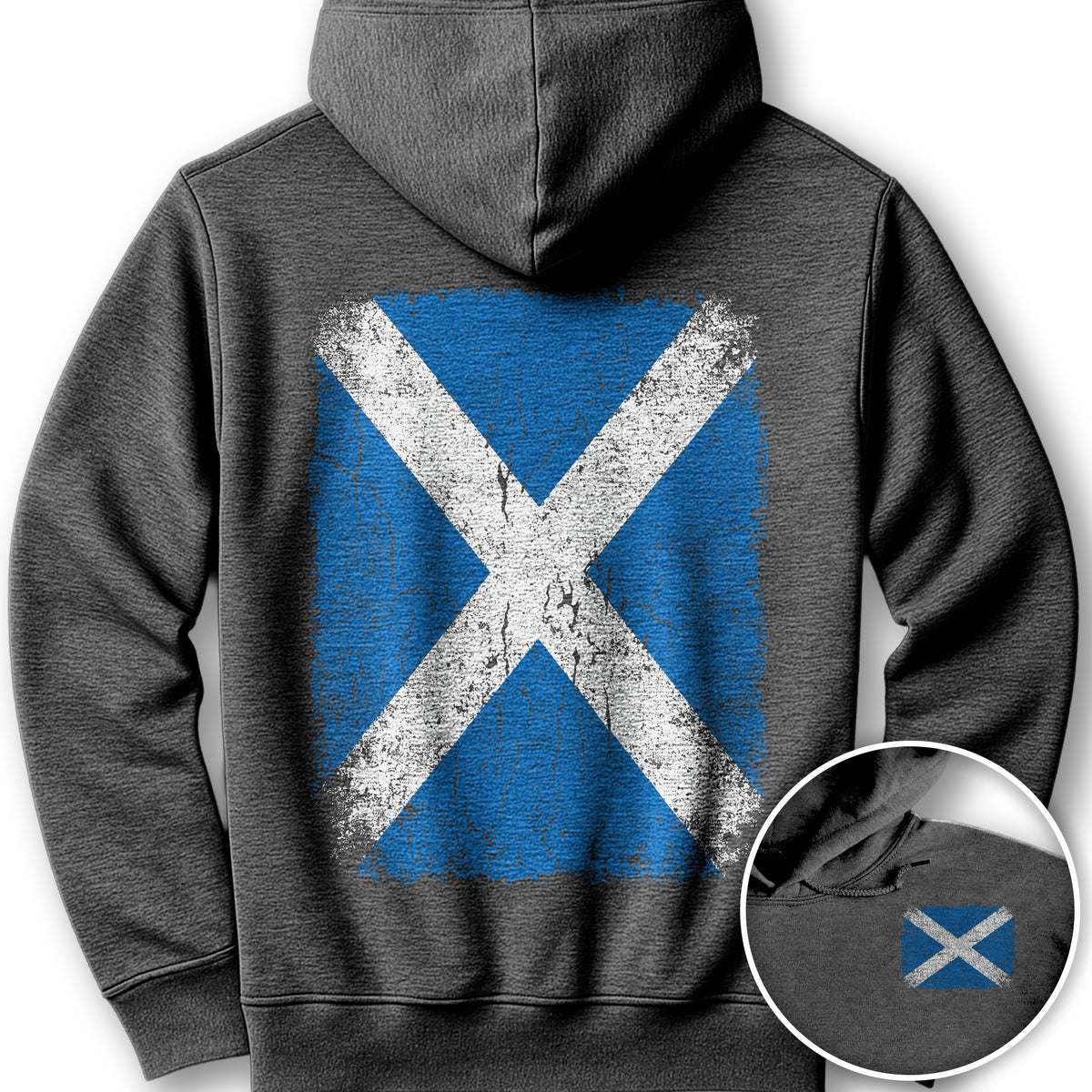 Scotland Distressed Flag Front/Back Print Hoodie - Dark Heather