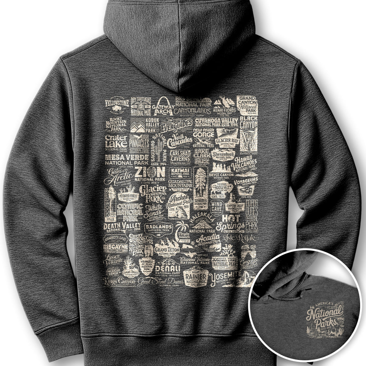 63 Vintage Parks Front/Back Print Hoodie - Dark Heather