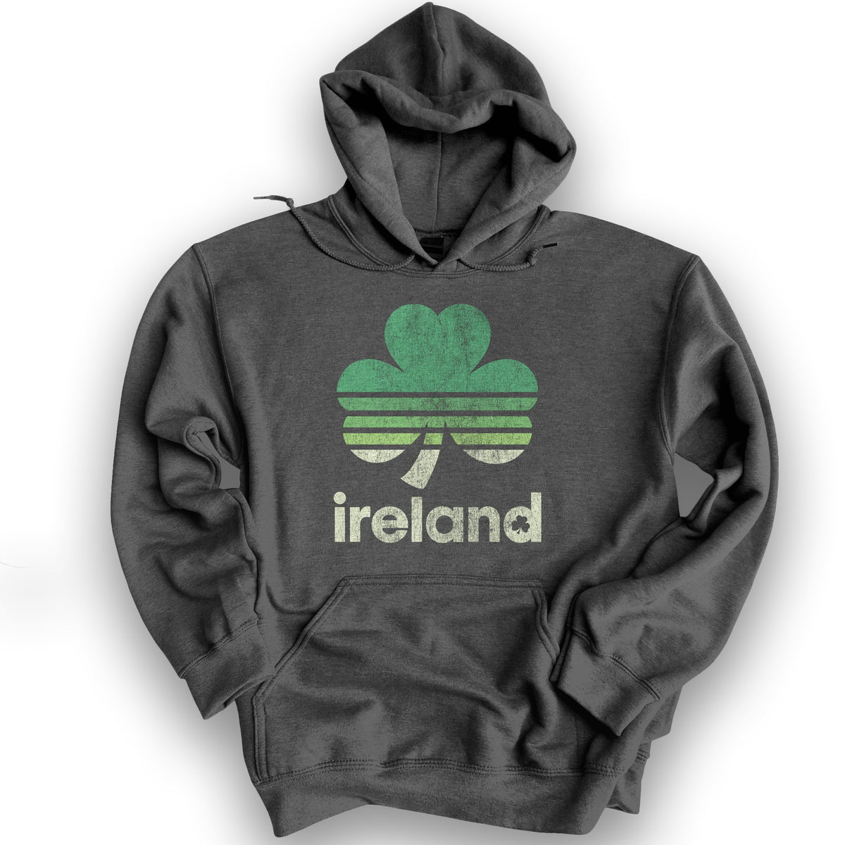 Ireland Retro Shamrock Hoodie - Dark Heather