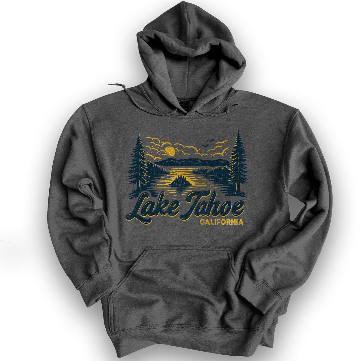 Lake Tahoe Emerald Bay Sketch Hoodie - Dark Heather