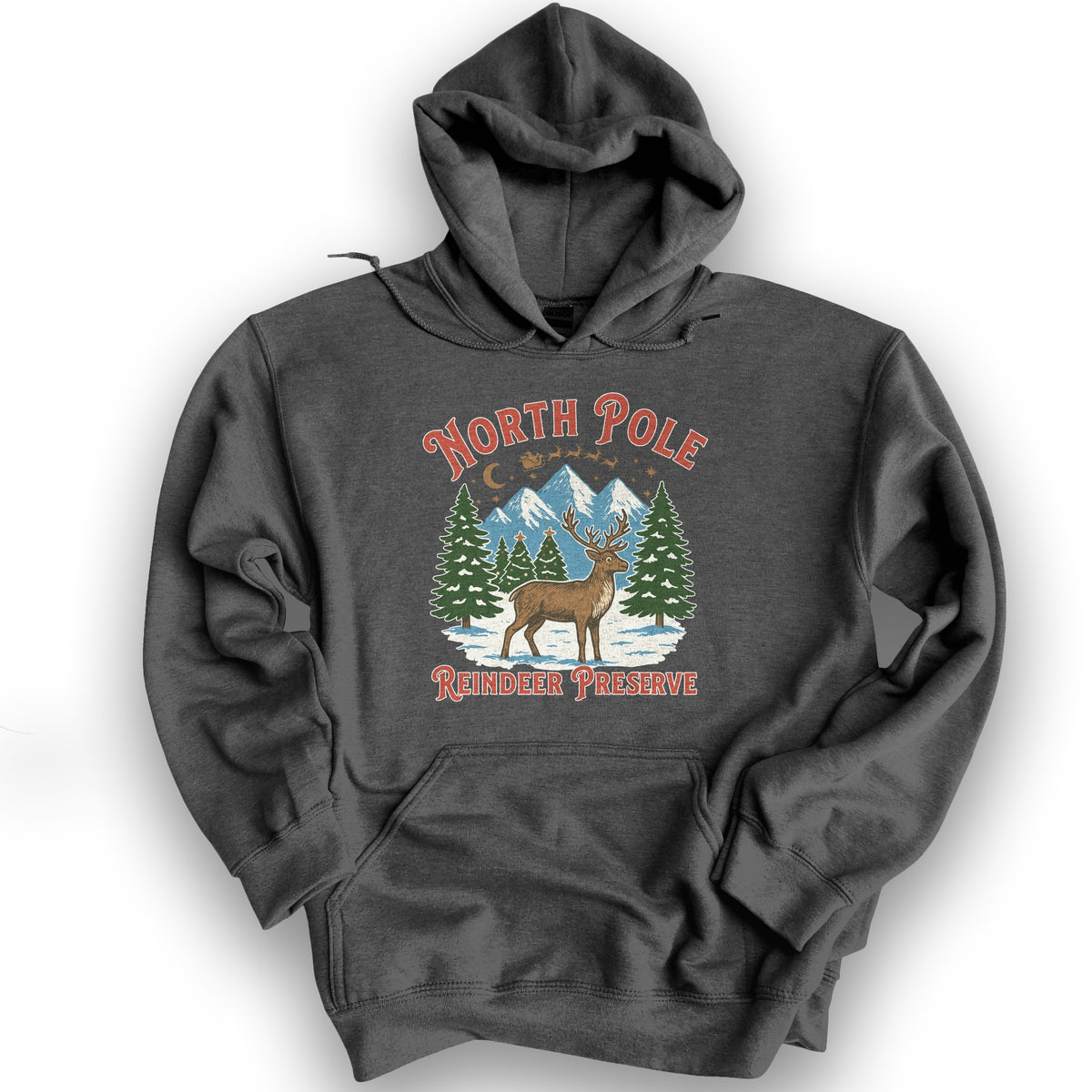 North Pole Reindeer Preserve Hoodie - Dark Heather