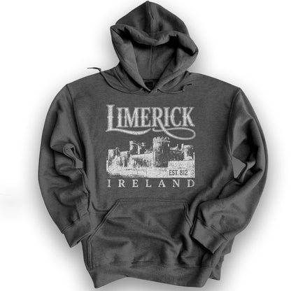 Limerick Ireland Vintage Print Hoodie - Dark Heather