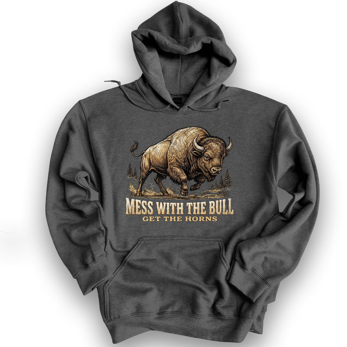 Mess With the Bull Hoodie - Dark Heather