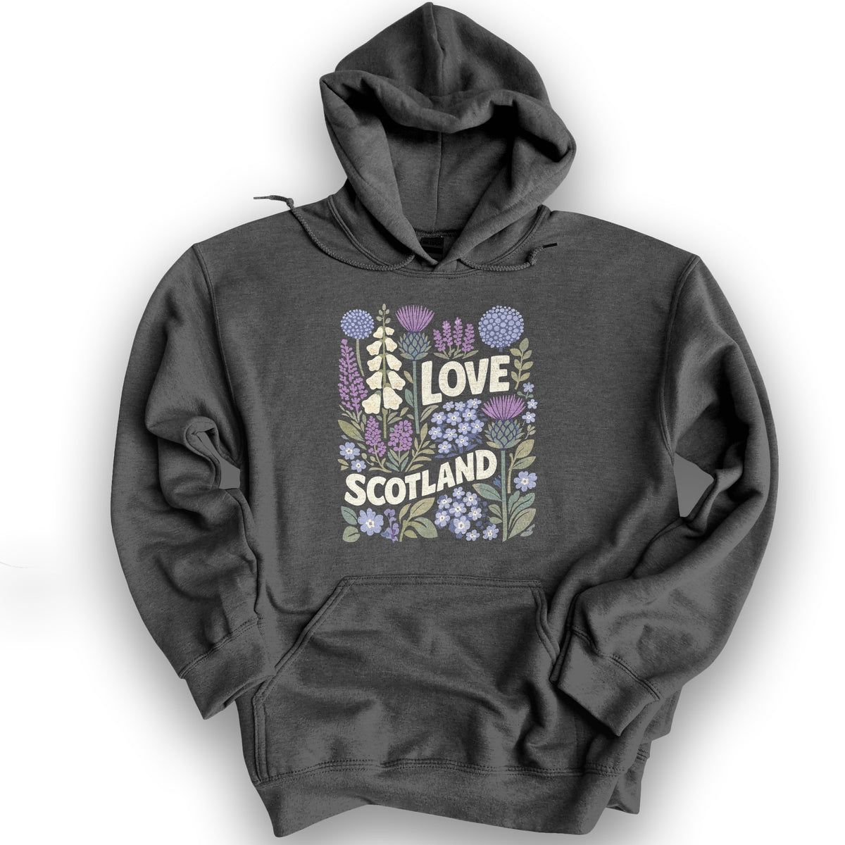 Love Scotland Flowers Hoodie - Dark Heather