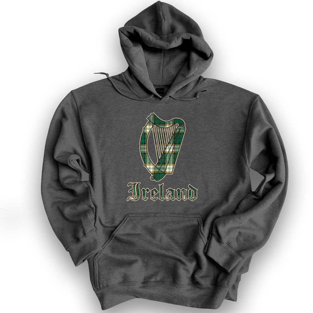 Ireland Tartan Harp Hoodie - Dark Heather