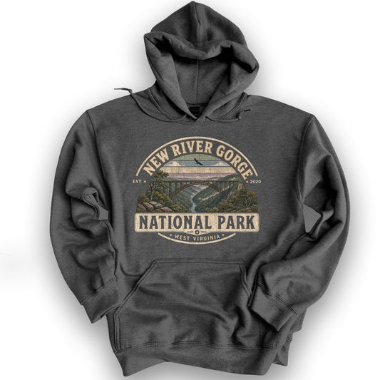 New River Gorge Medallion Hoodie - Dark Heather