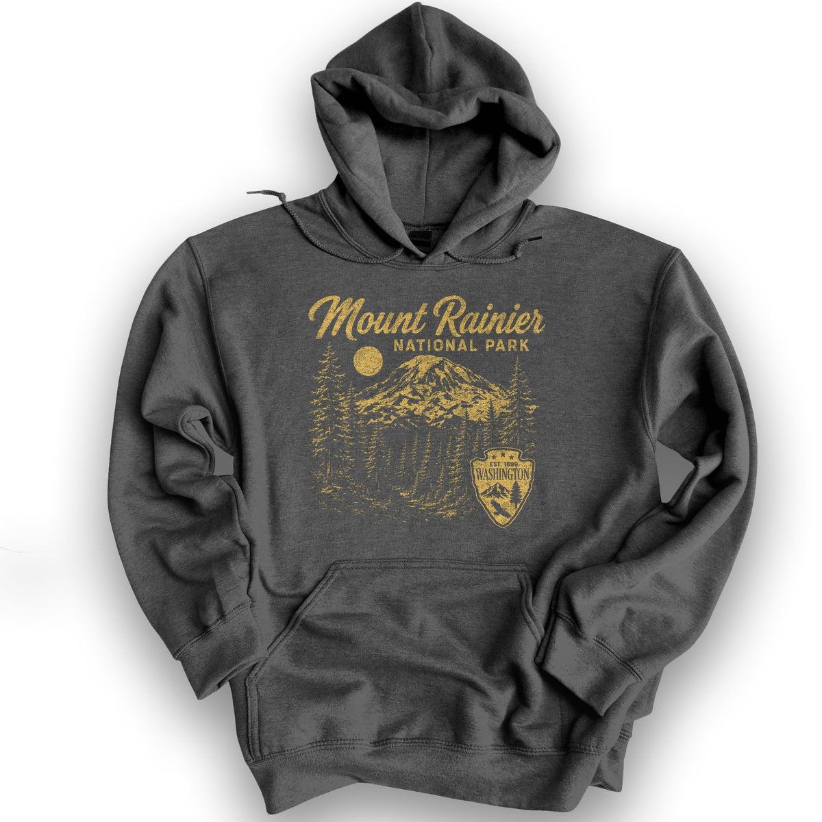 Mount Rainier Vintage Sketch Hoodie - Dark Heather