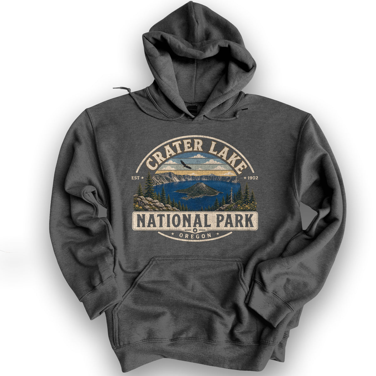 Crater Lake Medallion Hoodie - Dark Heather