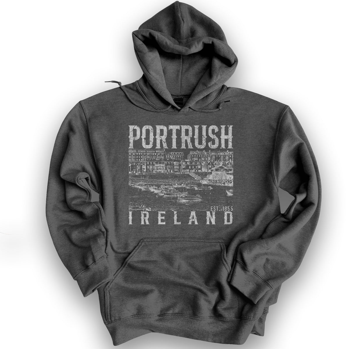 Portrush Ireland Sketch Hoodie - Dark Heather
