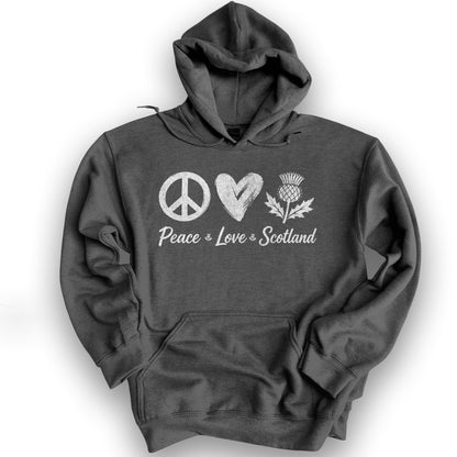 Peace Love Scotland Hoodie - Dark Heather