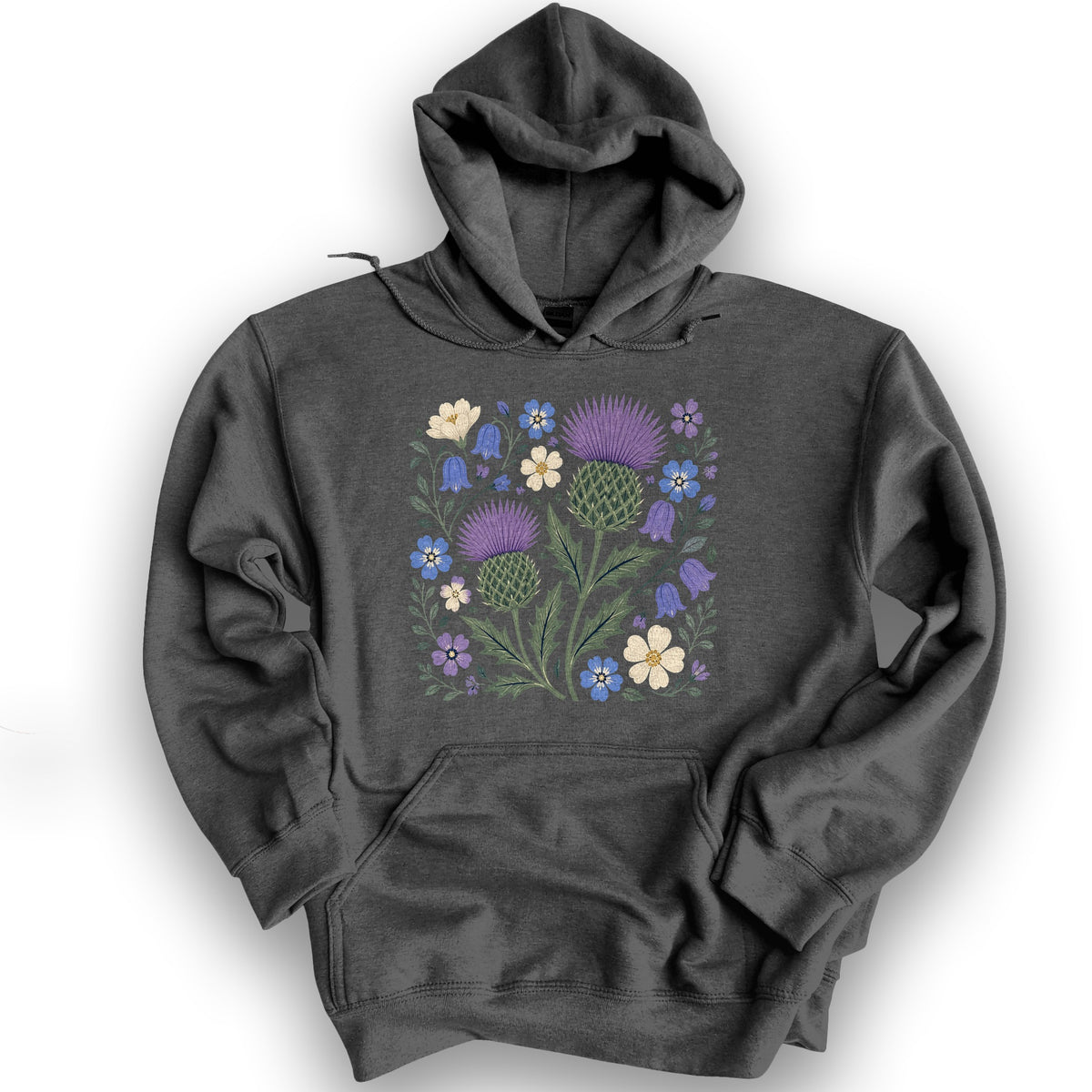 Scottish Thistle Floral Hoodie - Dark Heather