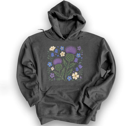 Scottish Thistle Floral Hoodie - Dark Heather
