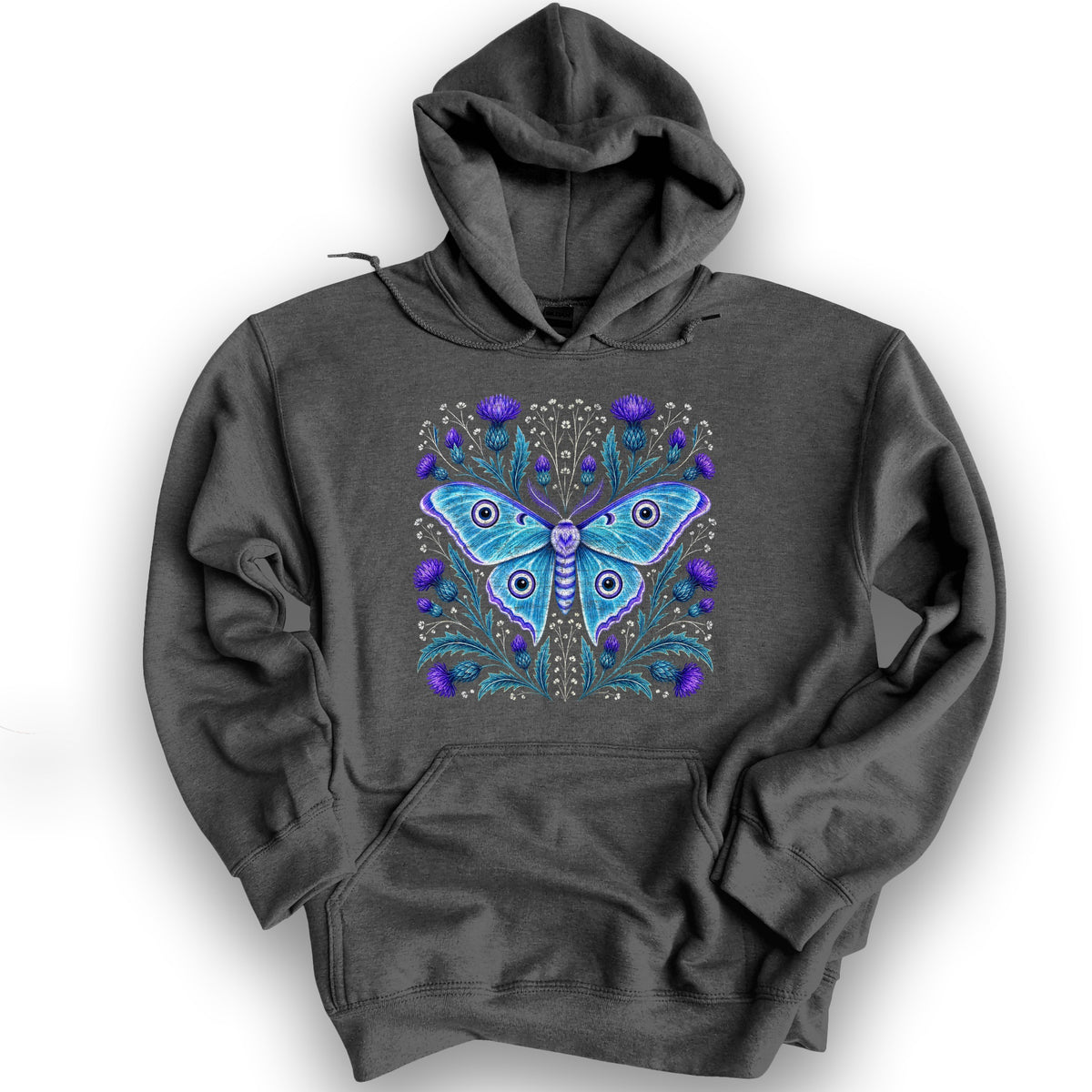 Emperor Moth Thistle Hoodie - Dark Heather