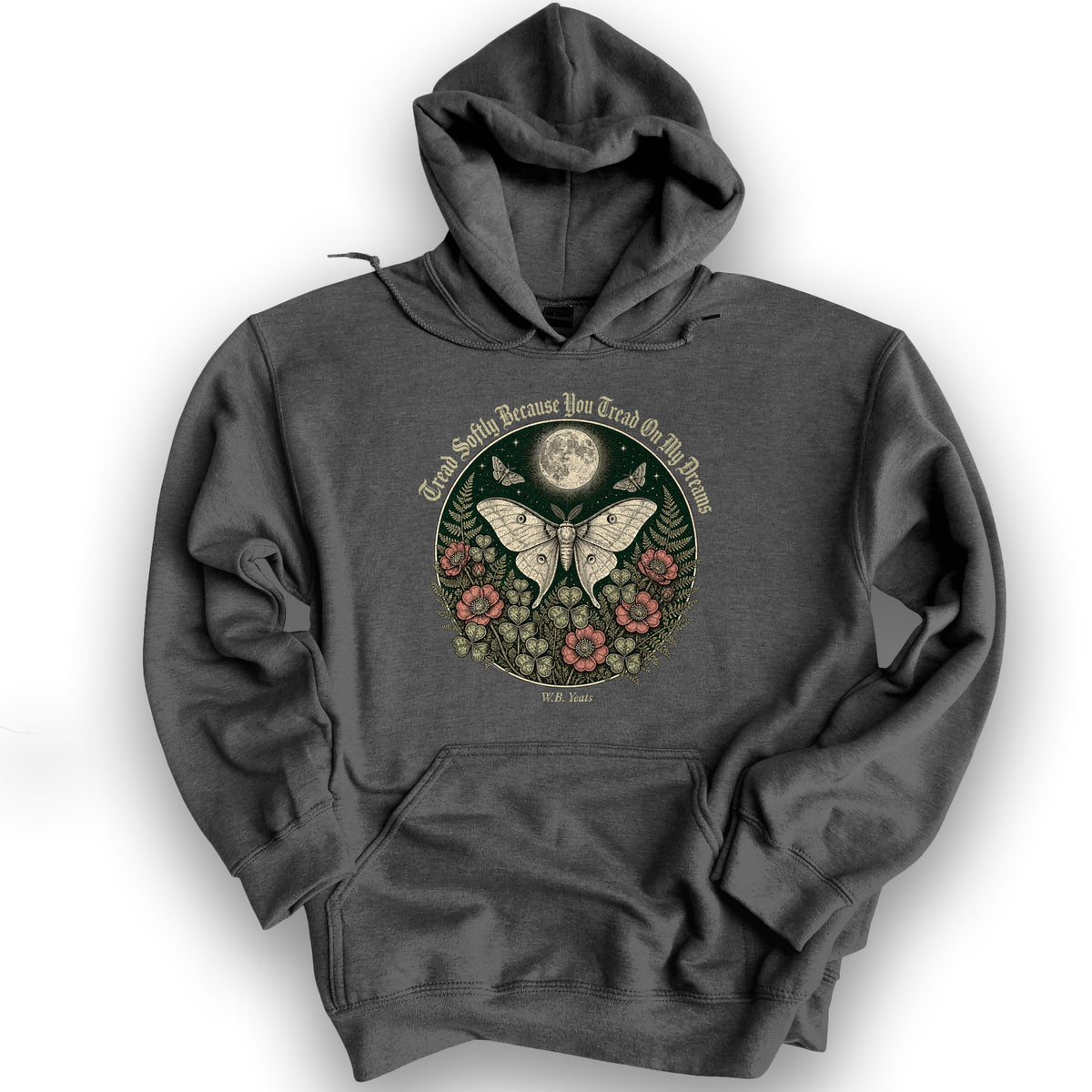 Yeats Moon Moth Hoodie - Dark Heather