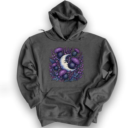 Botanical Moon Thistle Hoodie - Dark Heather