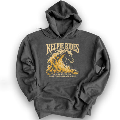 Kelpie Rides Retro Hoodie - Dark Heather