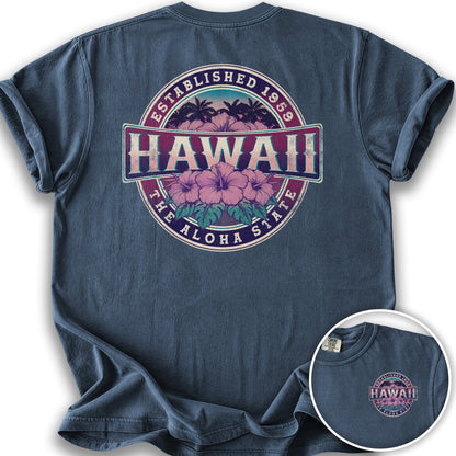 Hawaii Badge Front/Back Print T-shirt - Denim